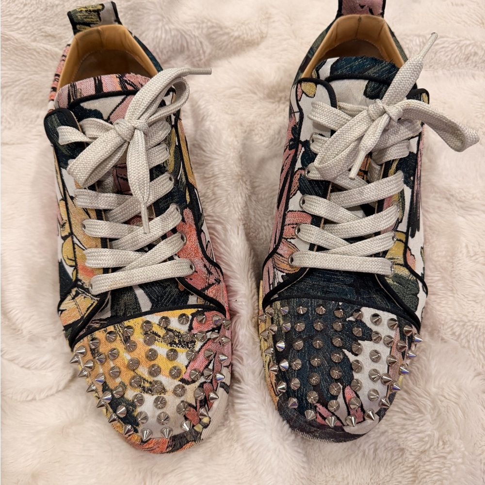 Men's Fun Christian Louboutin Spike Floral Fabric Low-Top Sneakers